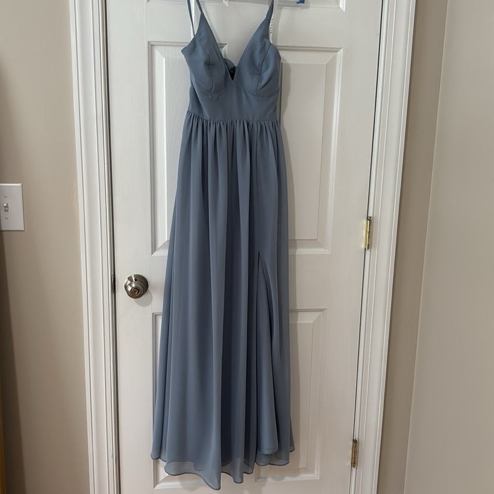 Azazie Aaida Dusty Blue Bridesmaid Dress - Picture 13 of 17